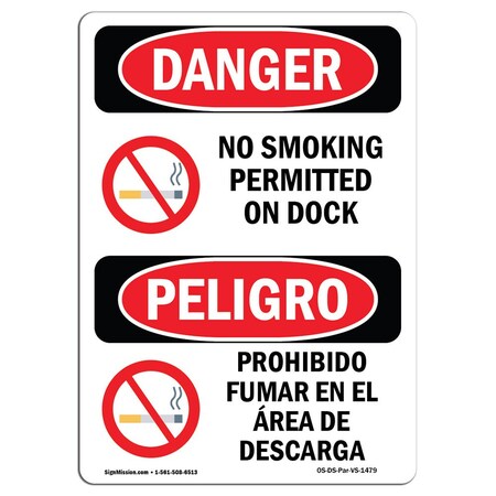 Signmission OSHA Sign, No Smoking Permitted On Dock Bilingual, 24in X 18in Rigid Plastic, 18" W, 24" L, Spanish OS-DS-P-1824-VS-1479